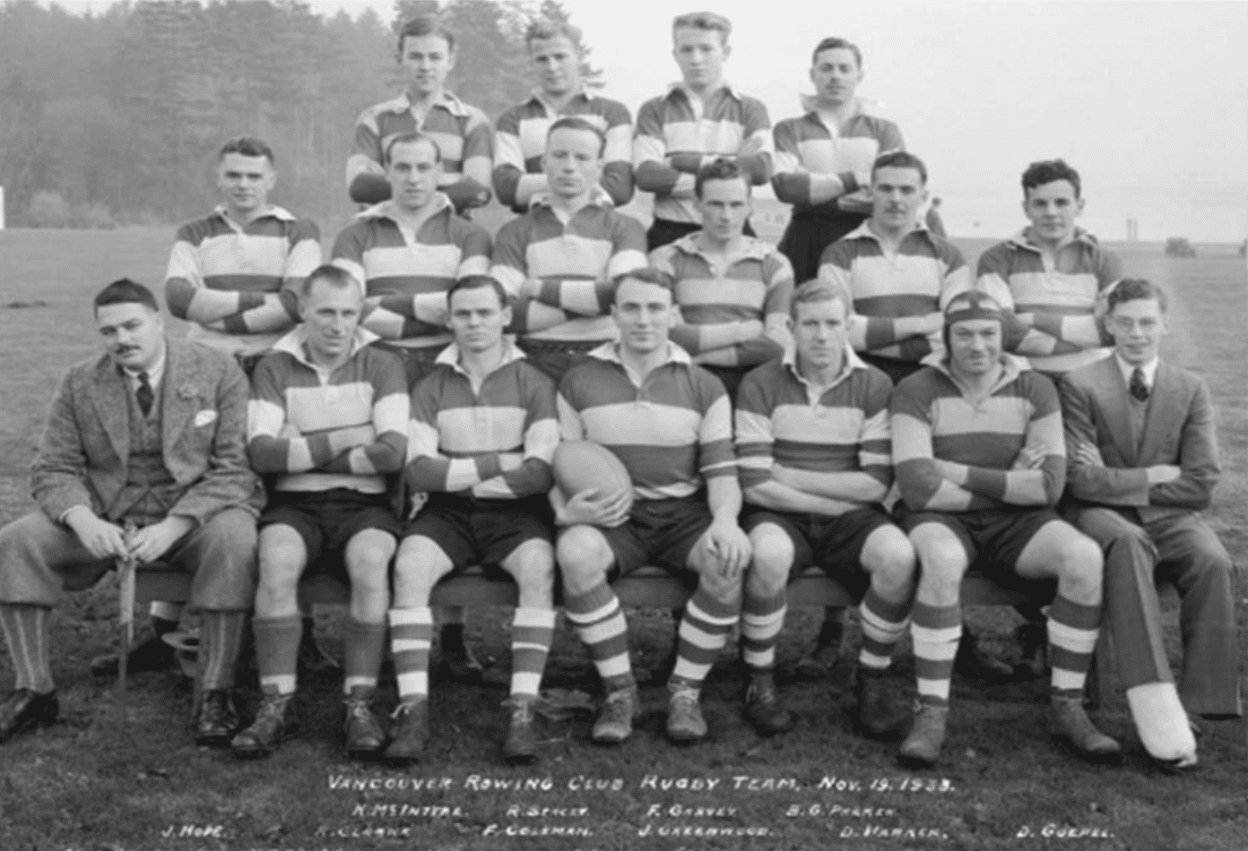 Vancouver Rowing Club rugby archival team photo, an early 20th century squad at Brockton Oval